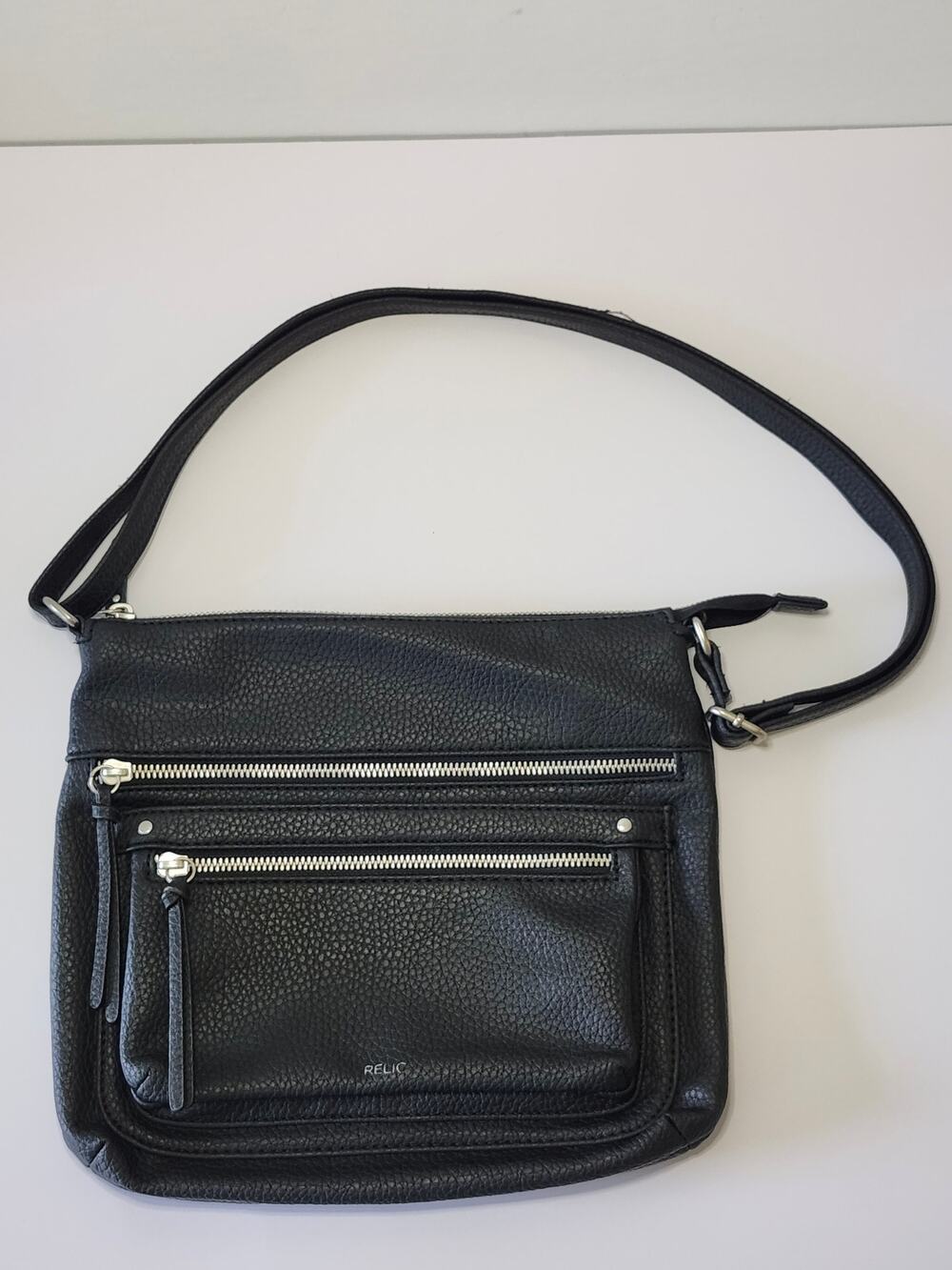 Relic by Fossil Multi Zip Medium Crossbody Bag Black Faux Leather
